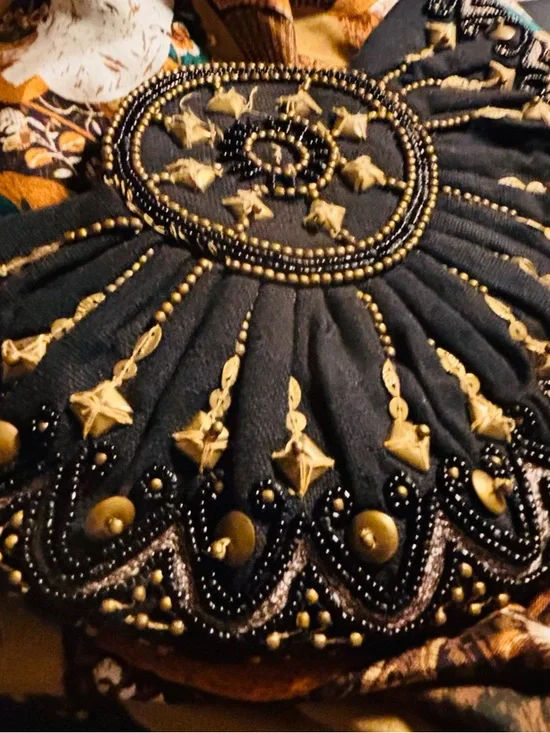 Moyna Beaded Art Deco Sunburst Evening Bag | Black & Gold Statement Clutch #OOAK - Picture 4 of 5